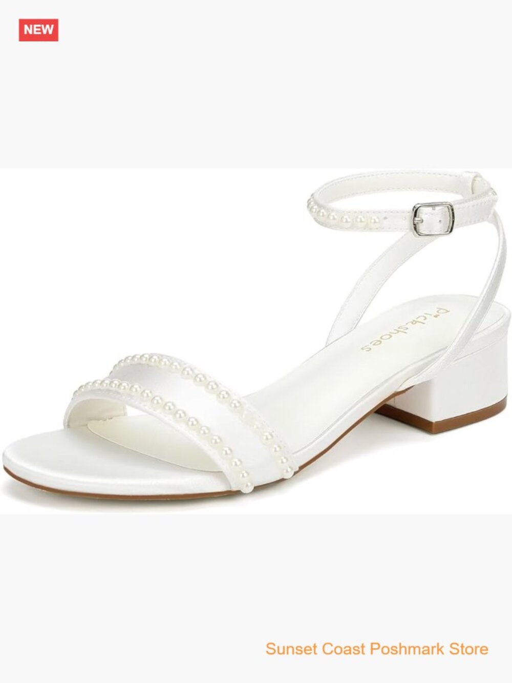 Low Heel Bridal Sandals Open Toe Pearl Satin Wedding Shoes